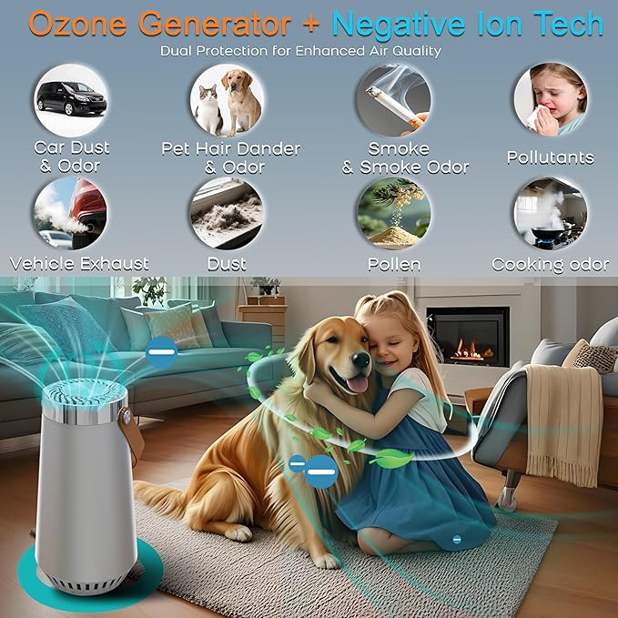 2 in 1 Car Air Purifier-Air Ionizer Plus Ozone Machine-Clean Odor,Dust,Smoke Smell for Car,Bathroom,Bedroom