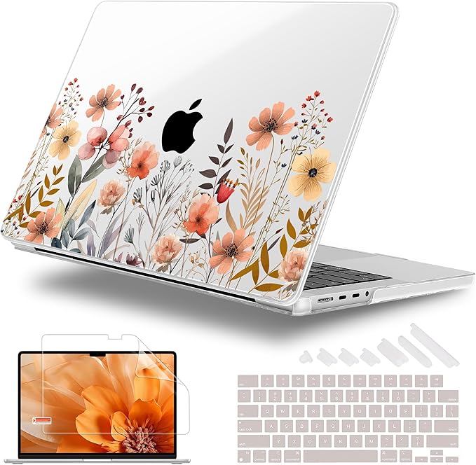 for MacBook Pro 16 inch Case 2021 2022 2023 2024 Release A3186 A3403 M4 A2991 M3 A2780 M2 A2485 M1 Pro/Max, Hard Shell Case with Screen Protector & Keyboard Cover, Watercolor Flowers