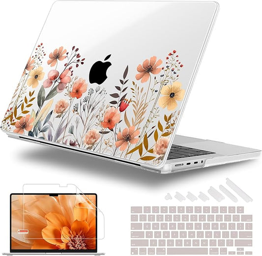 for MacBook Pro 16 inch Case 2021 2022 2023 2024 Release A3186 A3403 M4 A2991 M3 A2780 M2 A2485 M1 Pro/Max, Hard Shell Case with Screen Protector & Keyboard Cover, Watercolor Flowers