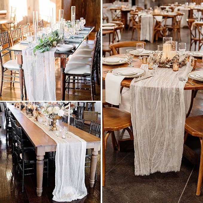 6 Pack White Cheesecloth Table Runner 10FT Boho Gauze Cheese Cloth Fabric 35 x 120 Inch Rustic Sheer Runner for Christmas Wedding Decor Baby Shower Party Boho Decoration