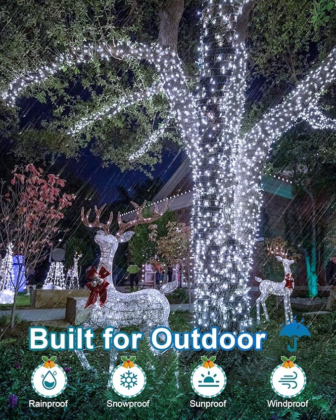 355FT 900 LED Christmas Lights, Extra Long Outdoor String Lights Waterproof, Timer & Memory, 8 Modes Dimmable Plug in Fairy Lights for Classroom Outside Tree Wedding Holiday Decorations, Cool White