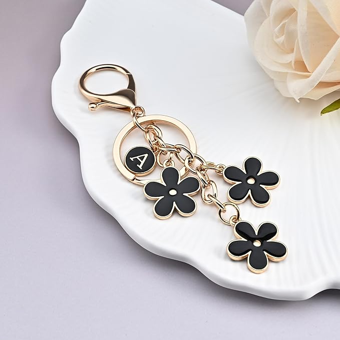 OUMILAN Initial Keychain Cute Flower Charms Keyring for Handbag Backpack–Personalized A-Z Letter Jewelry Gift for Women Girls