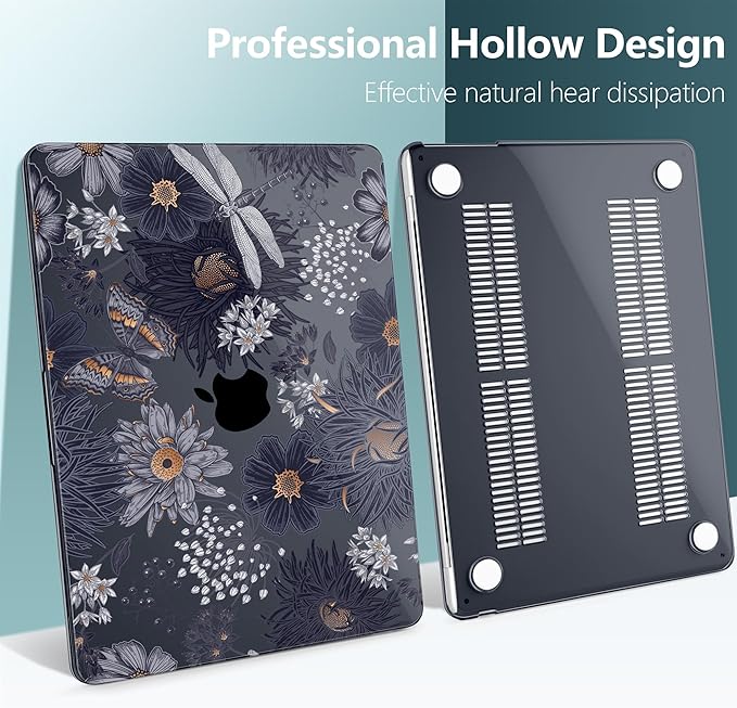 TWOLSKOO for M4 MacBook Air 13.6 inch Case 2025-2022 Release M4 A3240 M3 A3113 M2 A2681, Plastic Hard Shell & Screen Protector & Keyboard Cover & Trackpad Film, Wild Flower