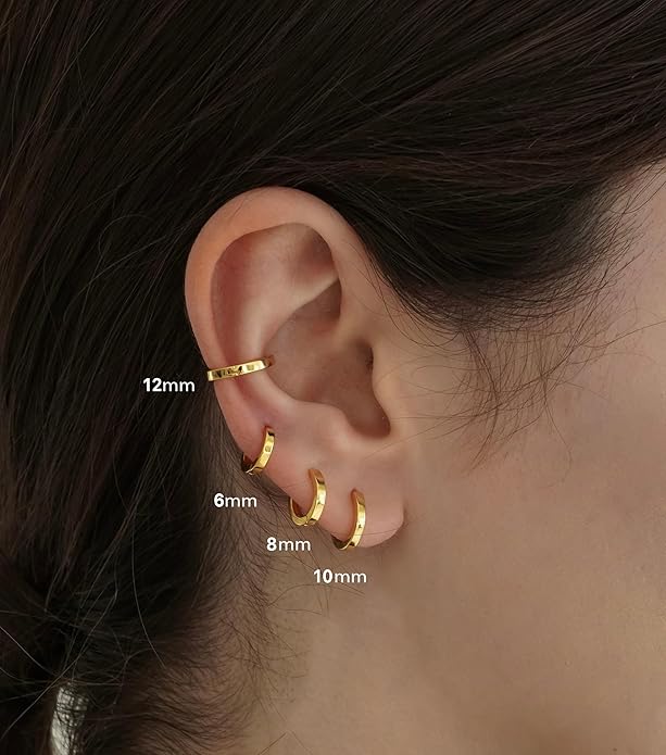 Small Gold Huggie Hoop Earrings Set for Women Men Hypoallergenic 14K Plated Stack Cartilage Earrings, Multiple Piercing Lightweight Mini Thin Cute Dainty Trendy Jewelry Set Christmas Gifts for Women