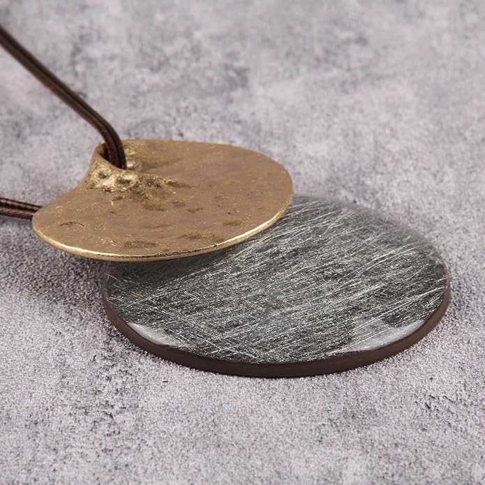 Boho Leather Necklace Women Bohemian Brown Circle Pendant Necklace Choker Long Necklaces for Women Boho Ring Large Pendant