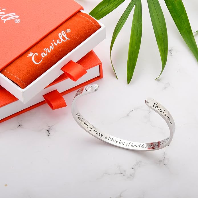 Carviell Engraved Cuff Bracelets for Women – Inspirational, Friendship, Love, Mom, Daughter, Sister, Christian, Graduation, Memorial & Wedding Gifts – 80+ Phrases – Stainless Steel, Gift-Ready