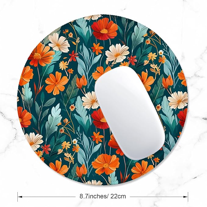 ITNRSIIET Round Mouse Pad with Stitched Edge Premium-Textured Waterproof Non-Slip Rubber Base Desktop Protection Mat Diameter 8.7 inches, Beautiful Flowers