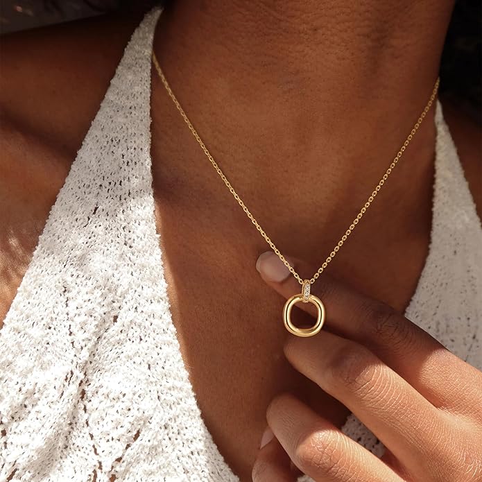 Valloey Rover Dainty Gold Necklace for Women-14K Gold Plated Simple Pendant Circle Necklace Charm Statement Long Necklaces for Women Jewelry Gifts