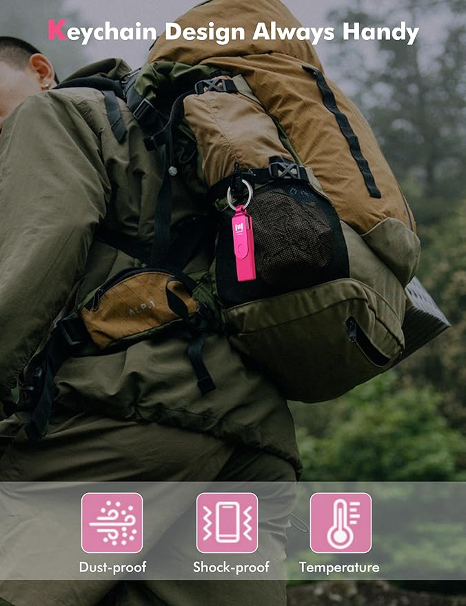MOSDART 128GB USB3.1 Fast Speed C and A Dual Flash Drive, exFAT Memory Stick with Keychain and LED Indicator, for iPhone 15 and 16, Android Phone, iPad, MacBook, and Other Laptops, Hot Pink