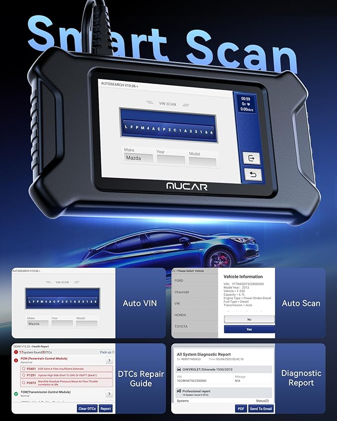 MUCAR CS90 OBD2 Scanner Diagnostic Tool with 28+ Reset Service, Engine Powertrain Car Scanner, ABS Code Reader, SRS Scan Tool for Cars, Auto VIN, Lifetime Free Update
