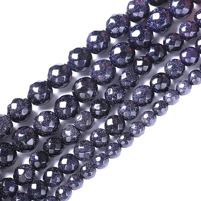 8mm 45pcs Natural Blue Sandstone Faceted Stone Beads for Jewelry Making DIY Bracelet Necklace Accessories 15" Energy Healing Power Stone Beads (Faceted Blue Sandstone, 8mm)