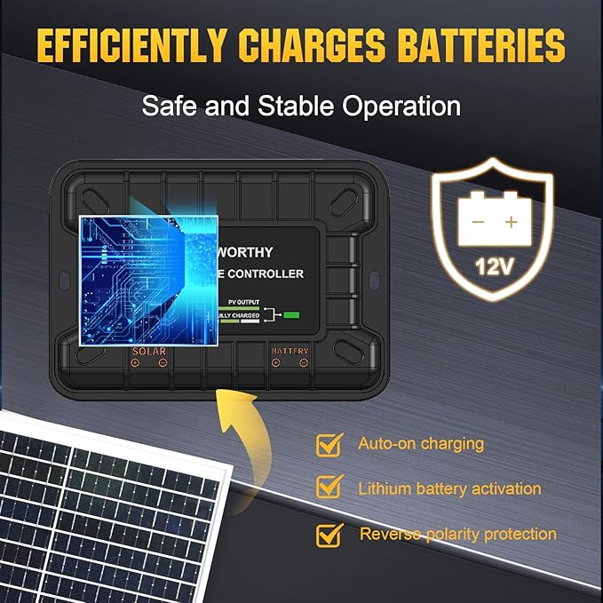 ECO-WORTHY 25W 12V Solar Battery Trickle Charger Maintainer, Waterproof Solar Panel + Adjustable Mount Bracket + Upgrade Charge Controller for 12V Batteries Cars RV Boat Motorcycle Marine