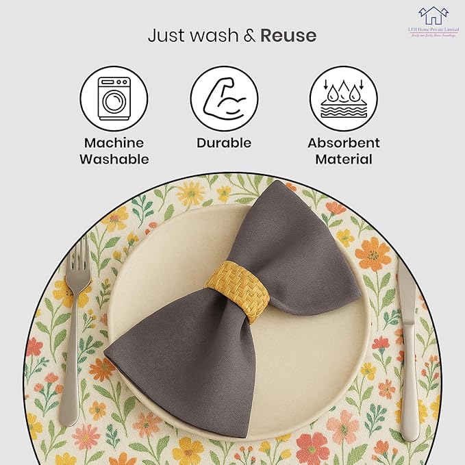 LFH Home Cotton Rich Metered Napkins for Dining Table Set of 12, Elegant Cloth Napkins for Wedding Party or Everyday Use Machine Washable Durable Reusable and Soft for Hosting 18x18 Inch - Charcoal