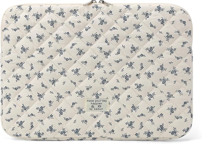 Puffy Laptop Sleeve 13-15.6 Inch Cute Quilted Laptop Protective Case Padded Floral Computer Sleeve for MacBook (A-Light Blue, 13 Inch)