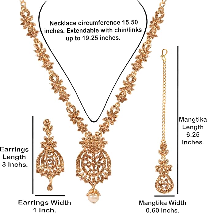 Touchstone Indian jewelry sets for women maang tikka wedding guest gold necklace bollywood jewellery set pageant elegant prom bride accessories western crystal chunky rhinestone necklaces