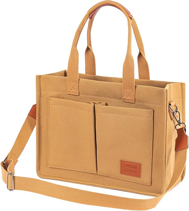 Canvas Tote Bag for Women, Large Laptop Travel Tote Handbag Totes with Crossbody Shoulder Teachers Reusable Grocery Bags