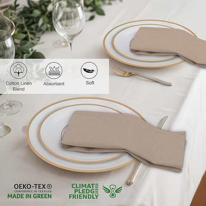 Ruvanti Linen Napkins Set of 12, 18x18 Cloth Napkins, Cotton Linen Blend Napkins Cloth Washable, Soft, Reusable Dinner Napkins for Wedding, Parties, Christmas, Thanksgiving, Everyday Use- Light Taupe