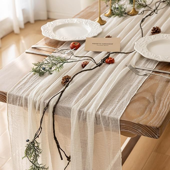 10pcs Ivory Gauze Rustic Cheesecloth Table Runner 120 Inch 10 FT for Wedding Baby Shower Bridal Shower Birthday Engagement Garden Outdoor Party Long Sheer Boho Decorations