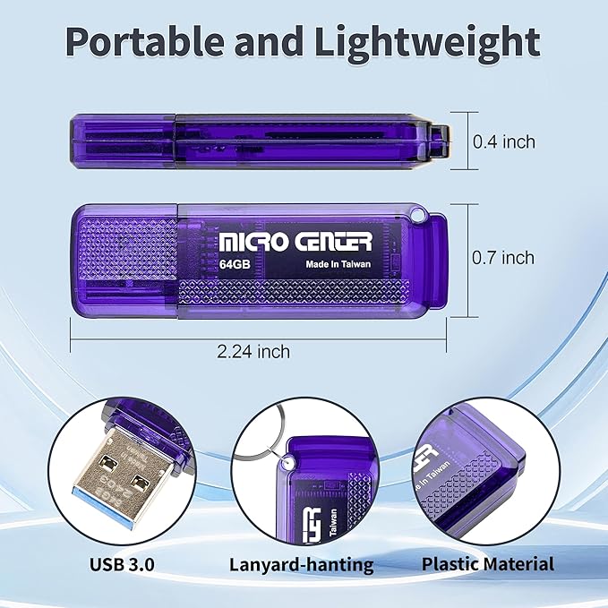 INLAND Micro Center Super Speed 20 Pack 64GB USB 3.0 Flash Drive Memory Stick Thumb Drive Data Storage Jump Drive Bulk, Much Faster Than USB2.0 Flash Drive, Blue
