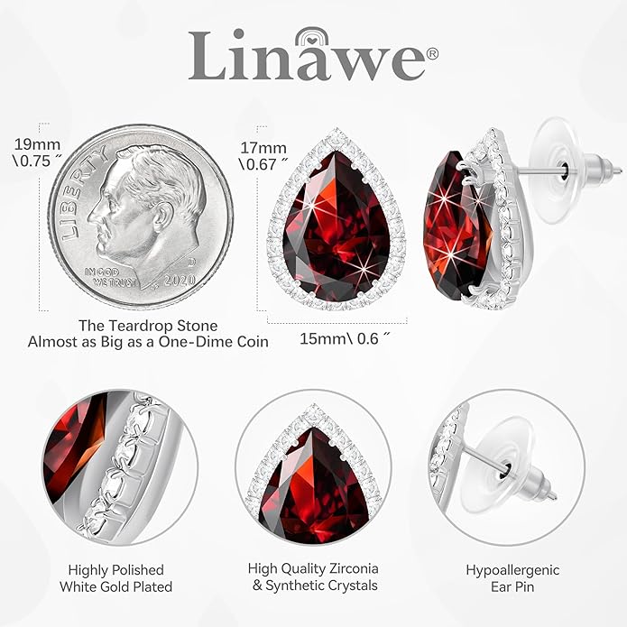 Linawe Women Stud Earrings, Teardrop Diamond Moissanite Cubic Zirconia Earrings Studs Rhinestone Jewelry Gold/Silver/Rose Gold