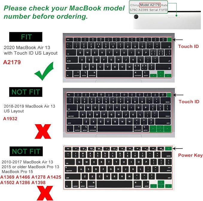 Allinside Silicone Keyboard Cover for New MacBook Air 13 inch A2179 Released in 2020 with Touch ID and Retina Display US Version, Rainbow