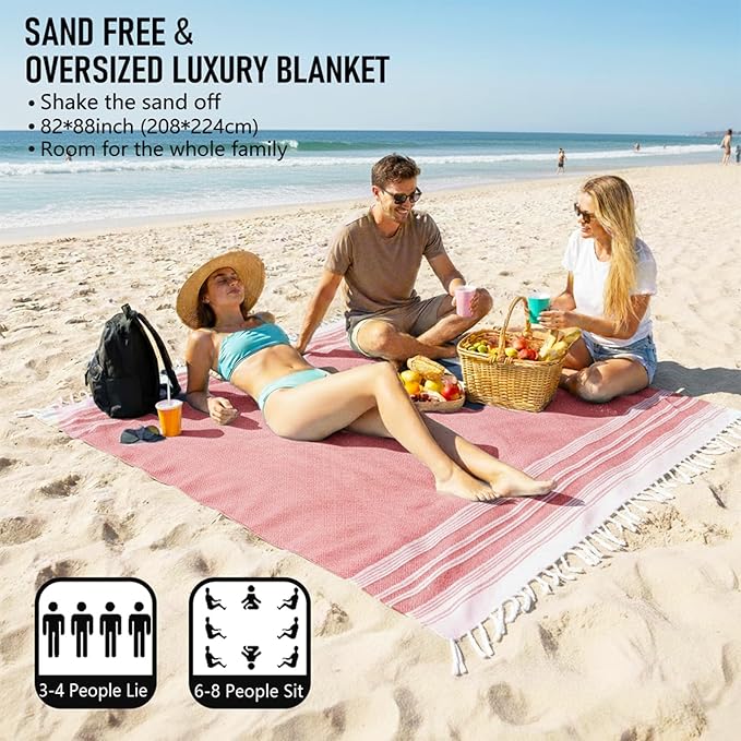 Oversized Turkish Beach Towel Blanket Cotton Giant XL Sandproof Towels Huge Linen XXL Extra Large Big Throw Quilt Blankets for Adults Cloud Travel Camping Glamping Accessories Essentials
