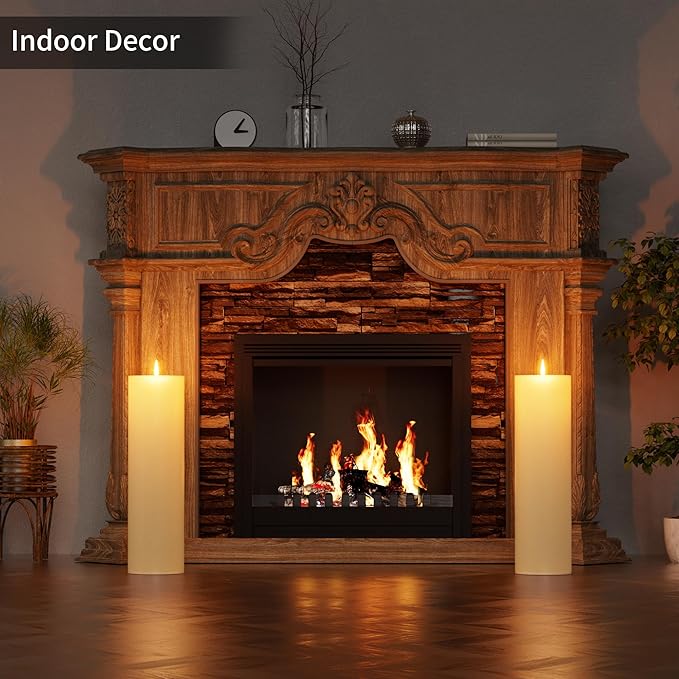 14" x 4" Large Outdoor Candles with Timer Waterproof Flickering LED Flameless Candles Battery Operated with Remote Fake Pillar Candles Realistic for Patio Porch Lanterns, Ivory 2 Pack