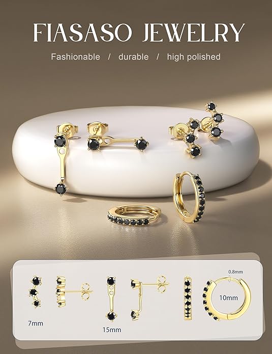 FIASASO 3 Pairs 925 Sterling Silver Hypoallergenic Earrings for Women Trendy - 14K Gold Plated Stud Hoop Cartilage Earrings Set Small Earring Stacks for Sensitive Ears Non Tarnish Dainty Silver Earring