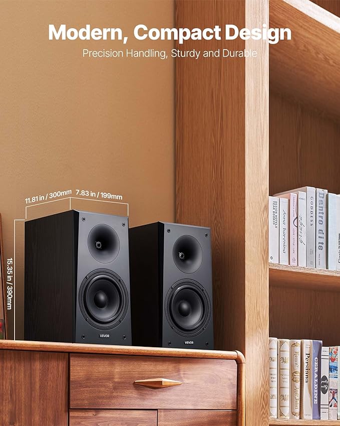 VEVOR Passive Bookshelf Speaker, 100W, Book Shelf Stereo Speakers with 6.5-Inch Woofer and 1-Inch Tweeter, Detachable Grille, 55Hz-20KHz Frequency Response, Wooden Enclosure, for Home Theater (1 Pair)