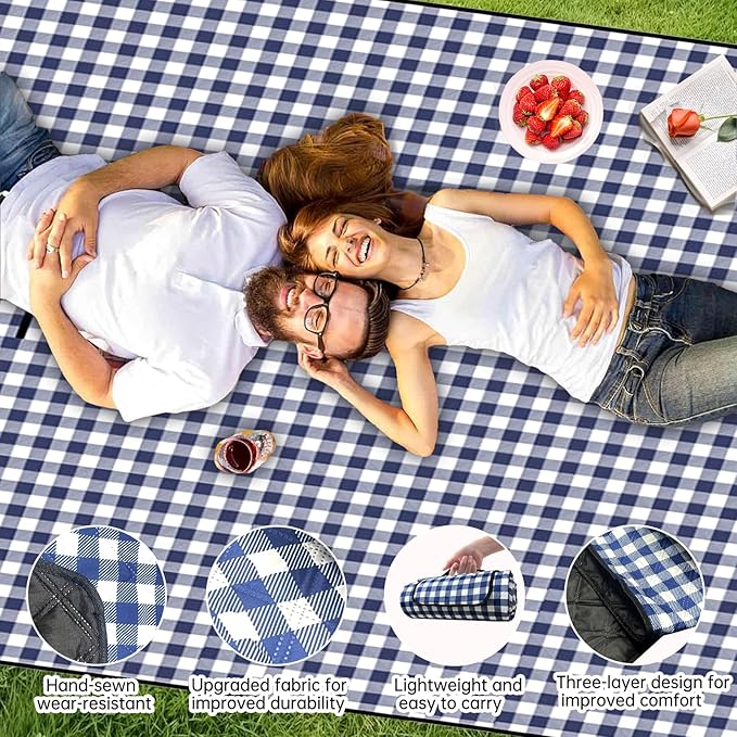 WIN&YING Waterproof Picnic Blanket, 3-Layer 80'' x 80'' Extra Large Picnic Blankets, Outdoor Blanket Foldable and Washable for Beach, Camping, Park, Grass