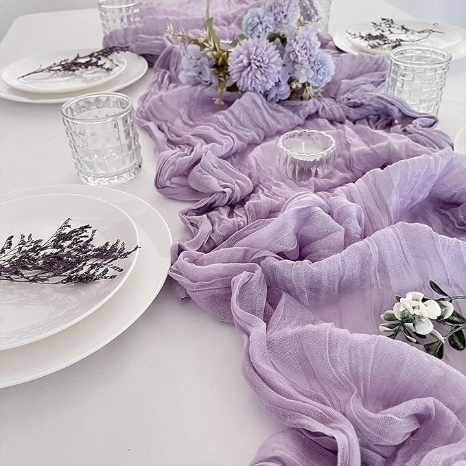 12 Pack Grape Cheesecloth Table Runner 10FT Boho Gauze Fabric Table Runner 35 x 120 Inch Rustic Sheer Runner for Centerpiece Wedding Decor Baby Shower Party Boho Table Decoration(Grape)