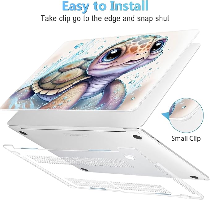 Mektron Case for MacBook Pro 16 Inch A2141 Cover 2019 Release 16" with Liquid Retina Display/Touch ID, Plastic Hard Shell with Keyboard Skin & Screen Protector & Dust Plug, Cute Turtle
