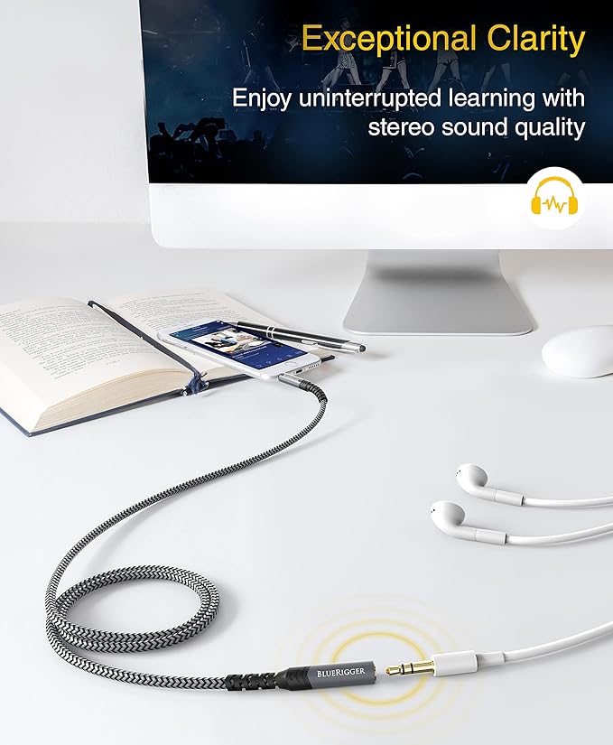 BlueRigger Headphone Extension Cable (3FT, 24K Gold Plated Jack, Hi-Fi Sound, 3.5mm Male to Female Stereo Audio Cable) – Aux Cord for iPod, Laptops, Smartphones, Speakers, Tablets, Home Car Stereo