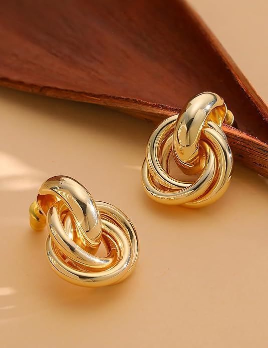 14K Gold Plated Knot Statement Earrings for Women Hypoallergenic Chunky Drop Dangle Earrings - Lightweight Fashion Accessories Gold Jewelry Gifts for Womens Trendy