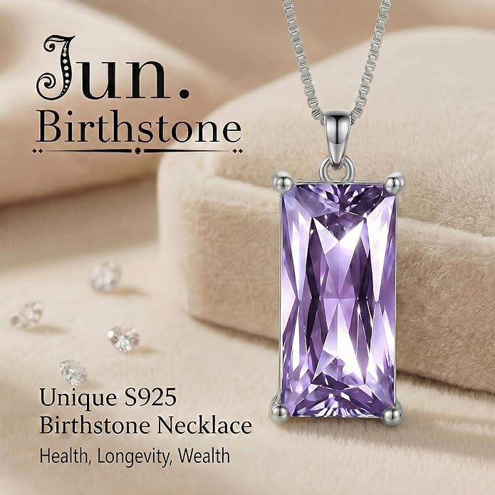 Minimalist Square 8mm×16mm Birthstone Sterling Silver Necklace - Hypoallergenic, Lightweight, Gift for Her