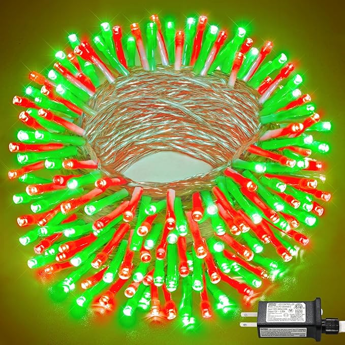 66FT 200 LED Christmas Lights Outdoor, Plug in Christmas String Lights Indoor, Waterproof & 8 Modes & Timer Function, Connectable Fairy Twinkle Light for Home Patio Tree Decor, Red Green