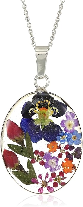 Amazon Essentials Sterling Silver/Gold Over Sterling Silver Pressed Flower Pendant Necklace