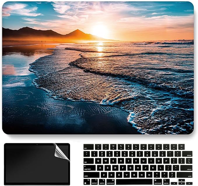Beach Sunset Hard Case Compatible with MacBook Air 13 Inch Case 2017 2016 2015 2014 2013 2012 2011 2010 Release A1466/A1369,AMCJJ Plastic Hard Shell Cover & Keyboard Cover &Screen Protector