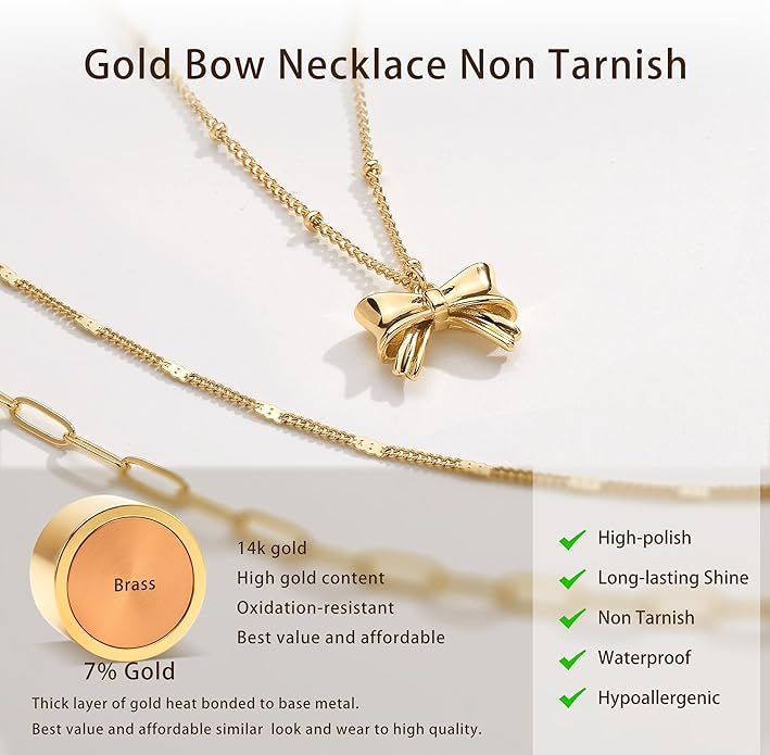 Layered Gold Necklaces for Women, Stackable Dainty 14K Gold Silver Plated Trendy Simple Heart Diamond Cross Bow Circle Pendant Paperclip Choker Dot Chain Necklace,Jewelry Set Gifts for Women
