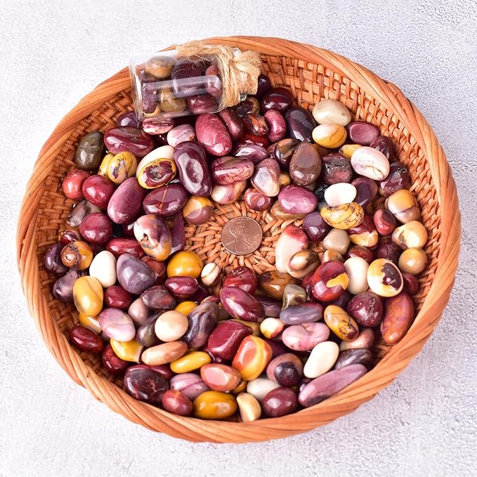 Polished Mookaite Jasper Crystal Chips Set, 0.4", 128 Pcs - Handpicked Tumbled Stones and Crystals Bulk for Healing, Reiki, Meditation, Witchcraft and Home Decor