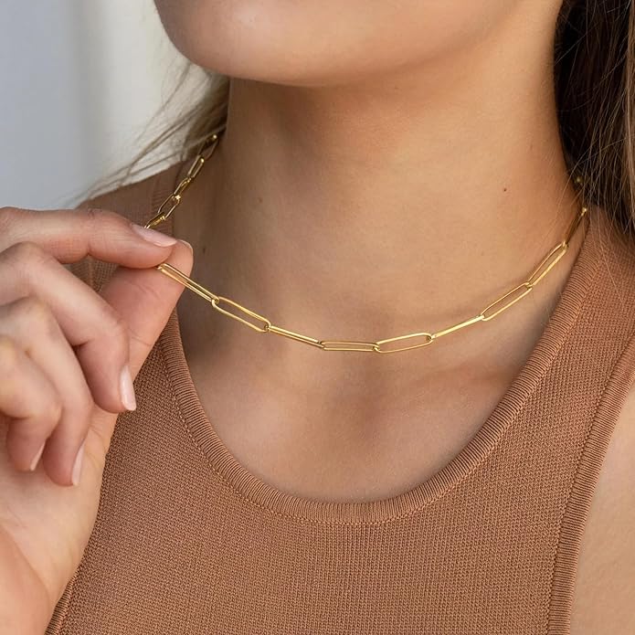 Gold Layered Necklaces for Women, 14K Gold Plated Dainty Gold Chain Choker Necklace Stack, Herringbone Gold Necklaces Set