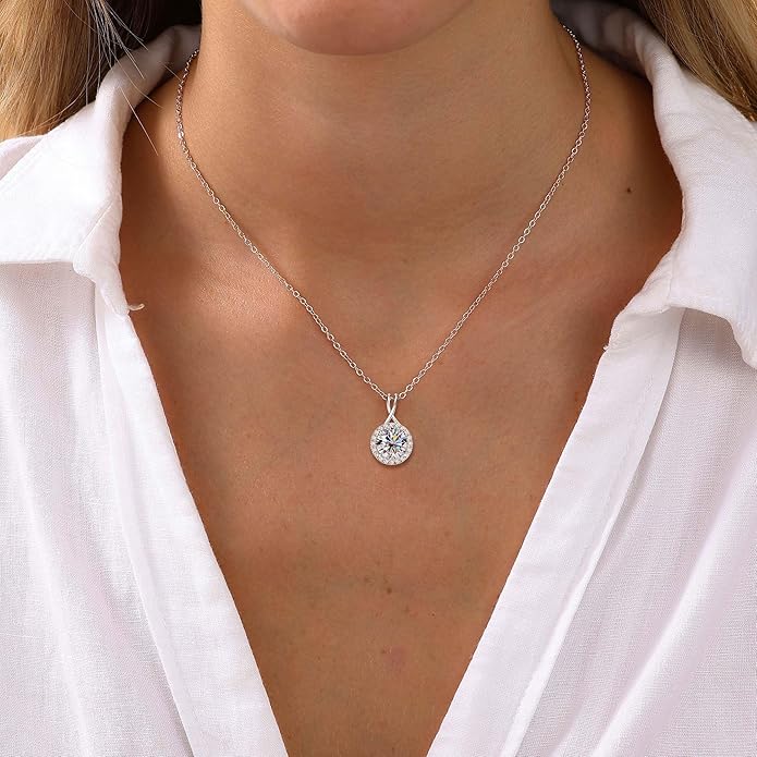 2CT Infinity Moissanite Pendant Necklace, Round Cut 8mm D Color Halo Necklace 925 Sterling Silver Adjustable Chain, Elegant Jewelry Gifts for Women