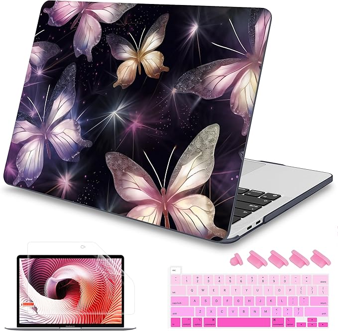 Mektron Designed Case for MacBook Pro 16 Inch A2141 Cover 2019 Release 16" with Liquid Retina Display/Touch ID, Plastic Hard Shell with Keyboard Skin & Screen Protector, Glittering Butterfly