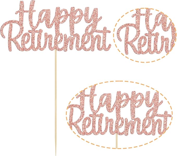 Gyufise Rose Gold Glitter Happy Retirement Cake Topper Retirement Cake Decoration Picks for Retired Party Cake Decoration Party Supplies 1 Pack