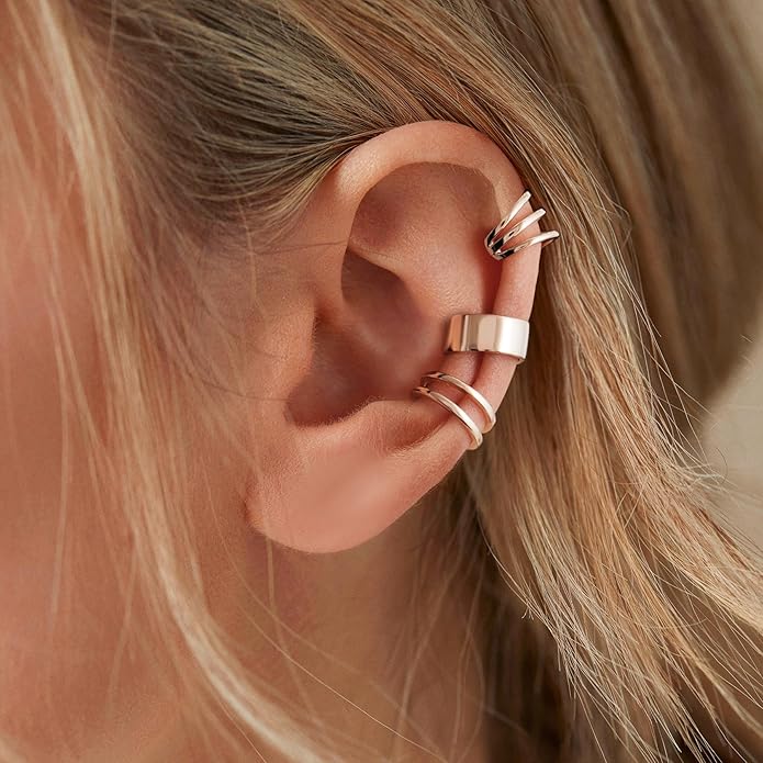 CHIC & ARTSY 925 Sterling Silver Ear Cuffs for Women, Non Piercing Clip On Cartilage Cuffs, Adjustable Fake Conch & Helix Earrings, Gold Plated & Oxidized Various Styles