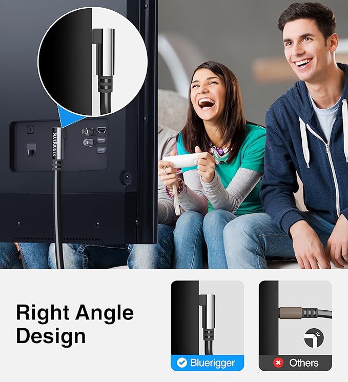 BlueRigger Optical Audio Toslink Cable - 3FT (90 Degrees Optical Cable for Soundbar, 360 Degree Rotatable Right Angle, S/PDIF Digital Toslink) - Fiber Optic Compatible with HDTV, Game Console, DVR
