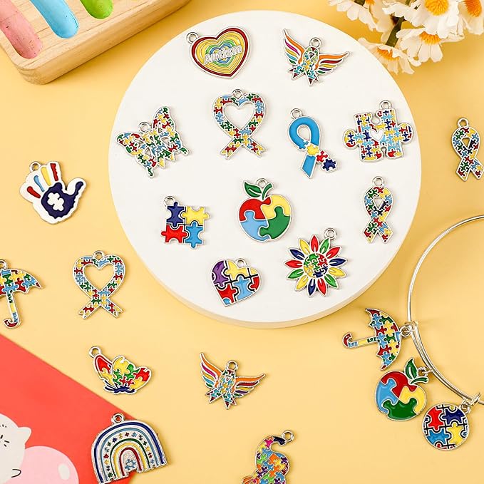 MARFOREVER 40Pcs/20 Pairs Autism Awareness Charms, Autism Charm for Jewelry Making, Autism Alloy Puzzle Pendants for Bracelet Necklace Earrings Making Accessories Autism Awareness Stuff