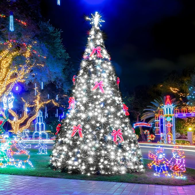 SAUIRS 190FT 500 LED Christmas Lights Outdoor String Lights with 8 Modes Timer Waterproof Fairy Light Plug in for Outside Indoor Party Xmas Palm Tree Yard Wedding Decorations(Cool White)