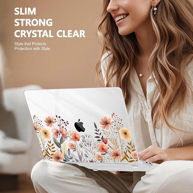 Case for MacBook Pro 13 inch with/Without Touch Bar (2016-2022, M2 A2338 M1 A2289 A2251 A2159 A1989 A1706 A1708), Hard Shell + Keyboard Cover + Dust Plug, Watercolor Flowers