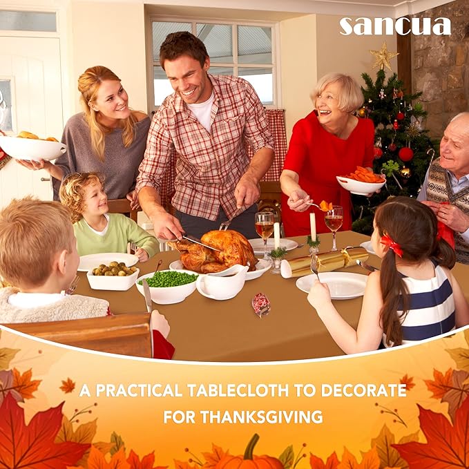 sancua 6 Pack Tablecloth Rectangular 60x102 Inch Light Brown, Thanksgiving Table Cloth Rectangle for 6 Foot Tables - Stain and Wrinkle Resistant Washable Polyester Cover for Fall Dining Parties Bronze
